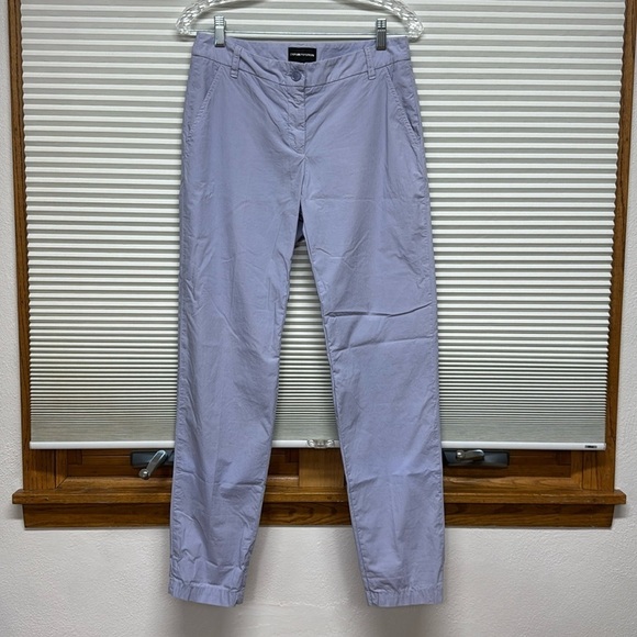 Emporio Armani Pants - EMPORIO ARMANI Purple Lightweight Cotton Back Embroidery Logo Straight Leg Pants